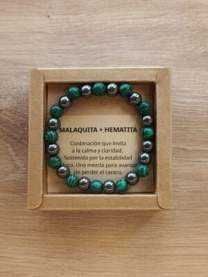 Pulsera de piedra. Malaquita + Hematita