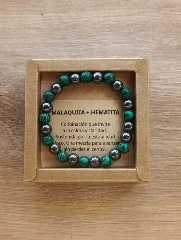 Pulsera de piedra. Malaquita + Hematita