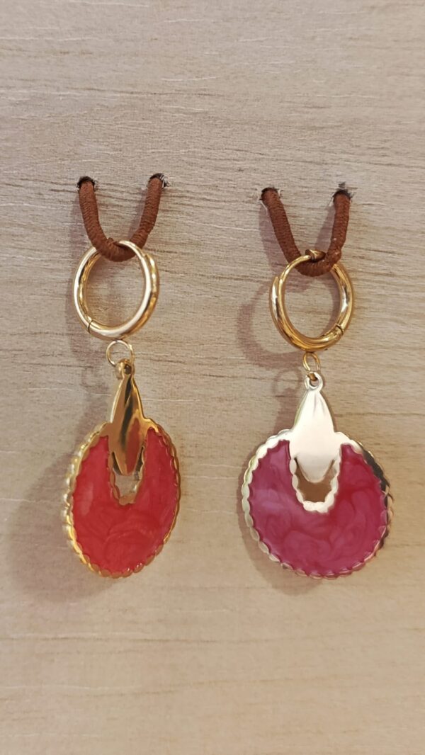 Pendientes círculo rojo esmaltado dorados de acero inoxidable