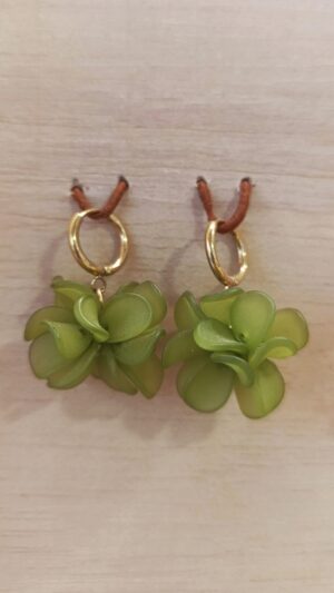 Pendientes flor verde dorados de acero inoxidable