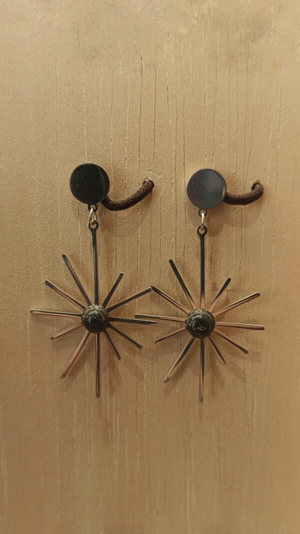 Pendientes radiales con centro oscuro y varillas de acero inoxidable